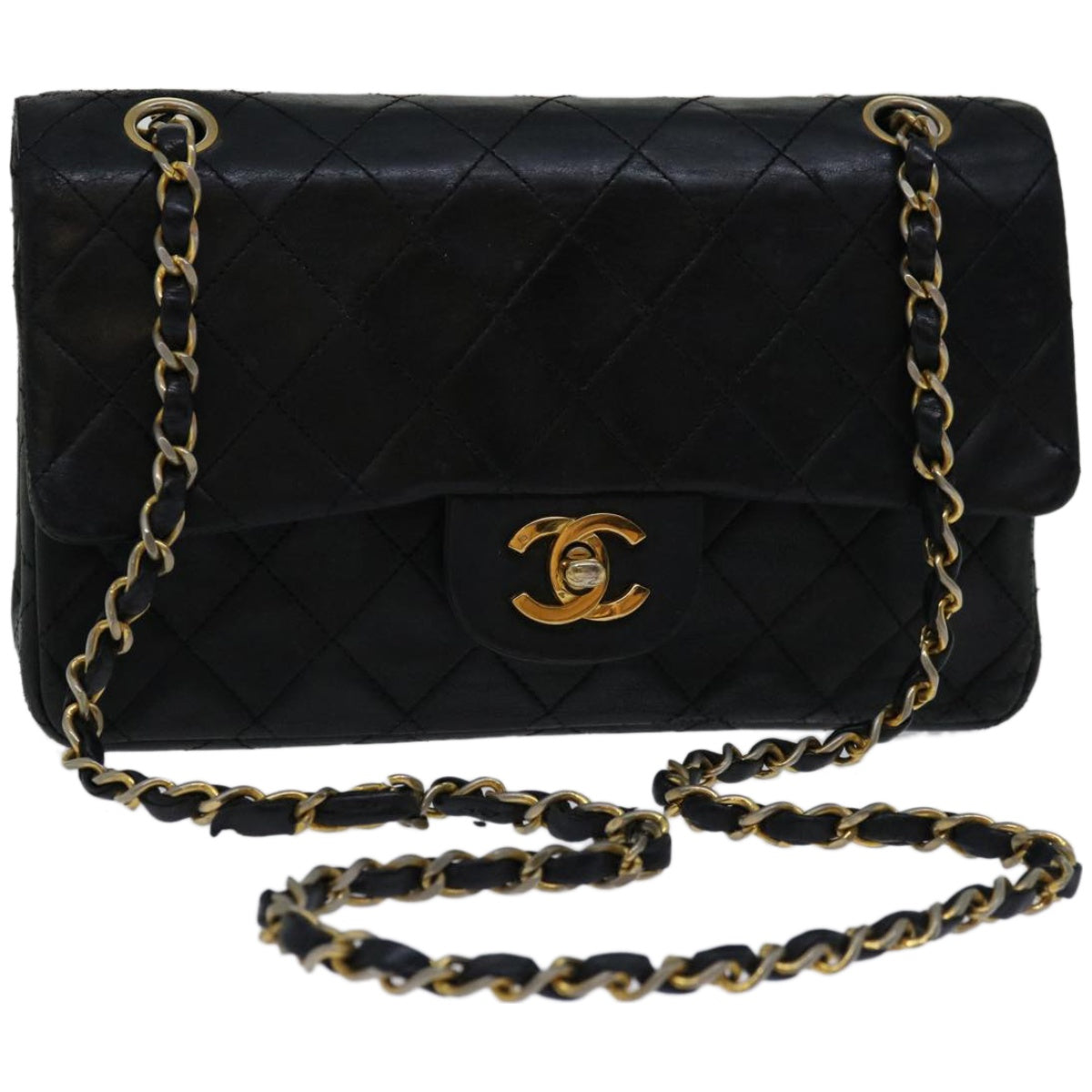 CHANEL Classic Matelasse 25 Chain Shoulder Bag Lamb Skin Black CC Auth bs11978