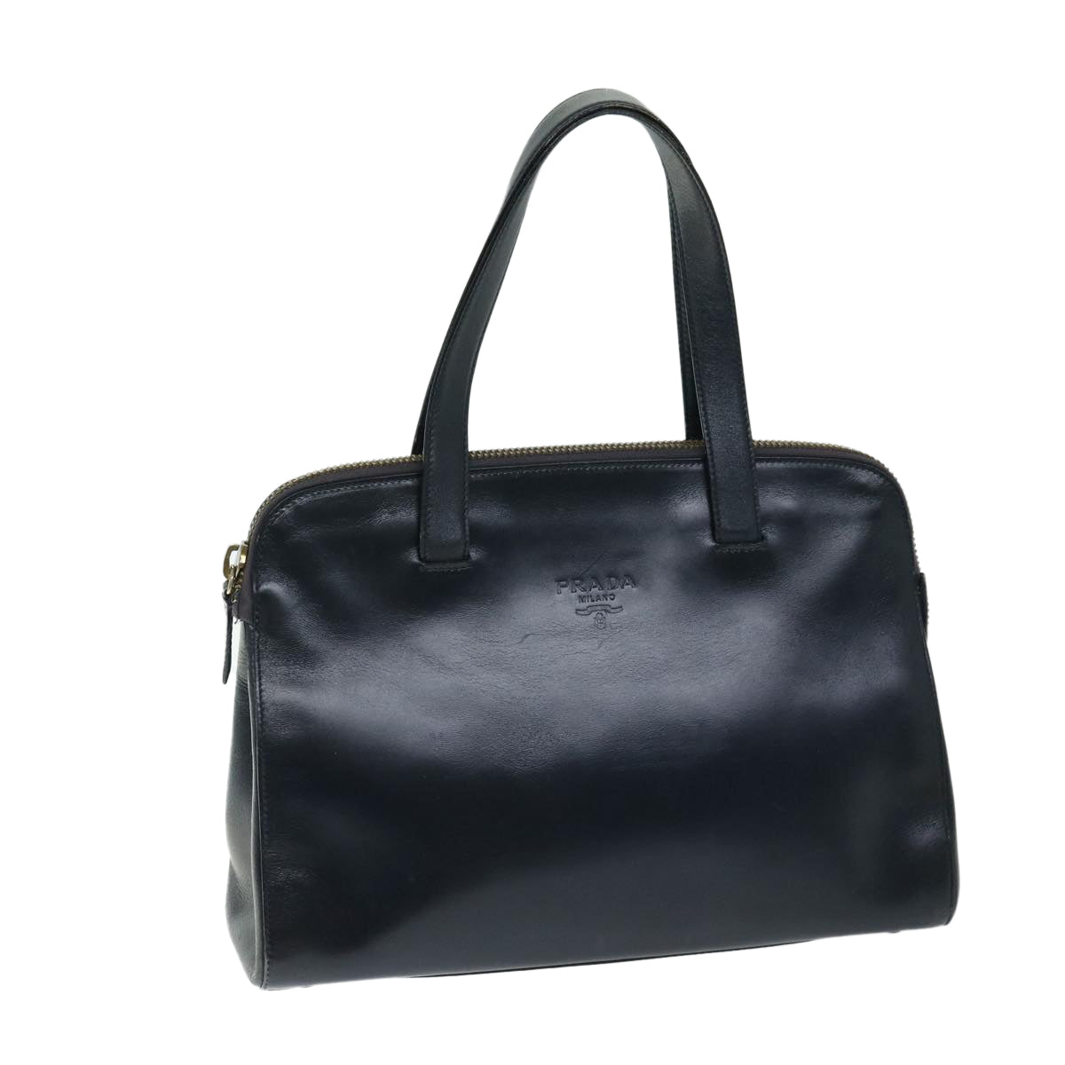 PRADA Hand Bag Leather Navy Auth bs11992