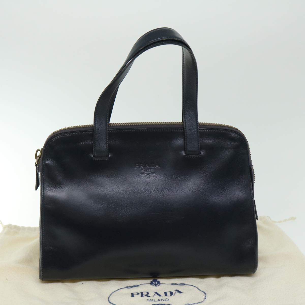 PRADA Hand Bag Leather Navy Auth bs11992