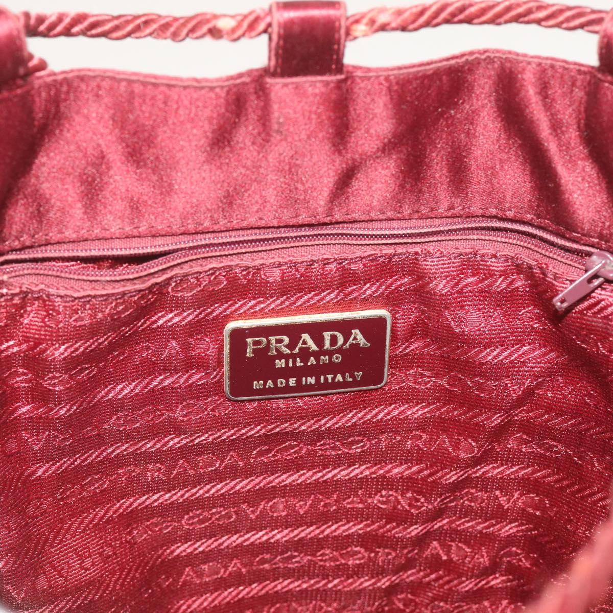 PRADA Shoulder Bag Satin Wine Red Auth bs12014