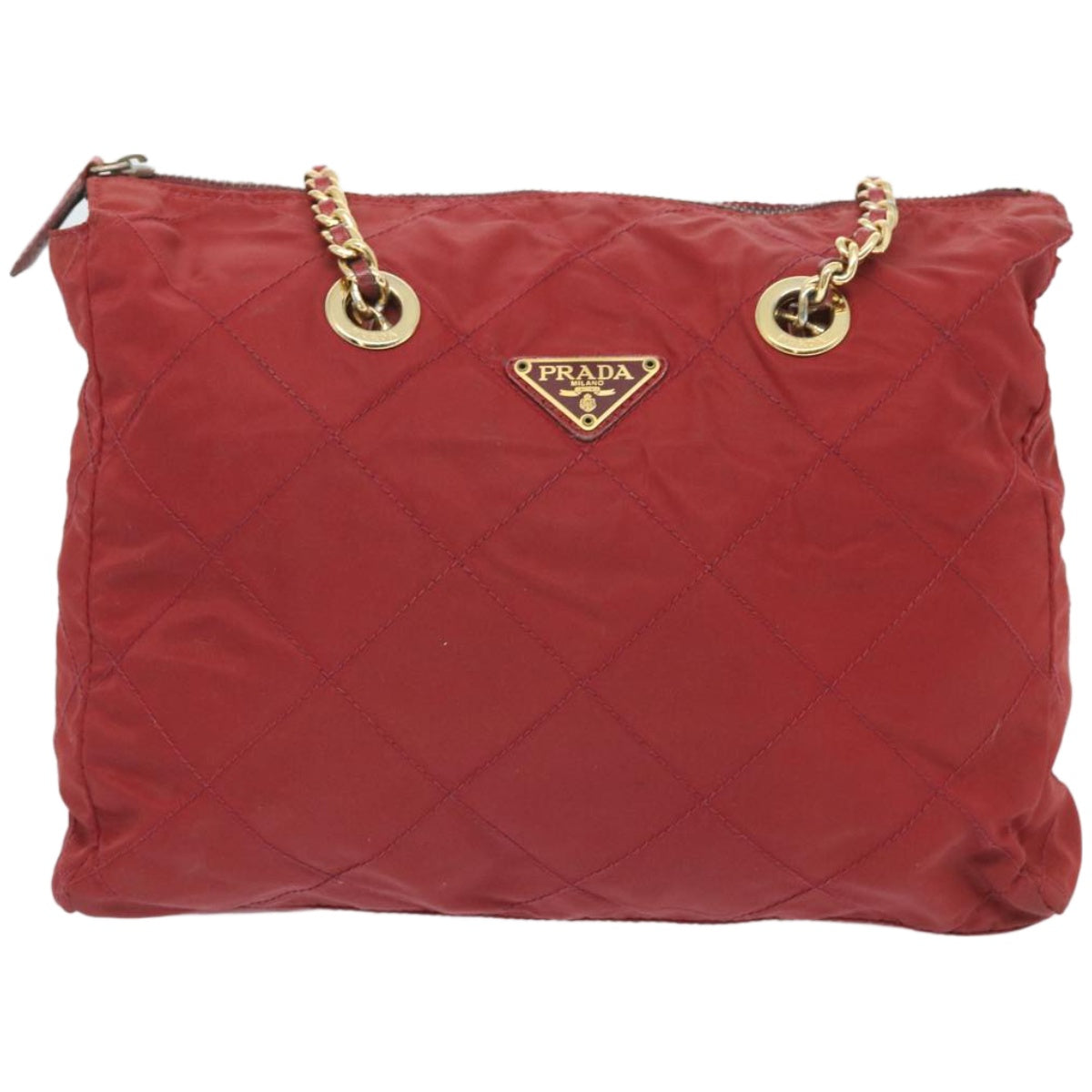 PRADA Chain Shoulder Bag Nylon Red Auth bs12018