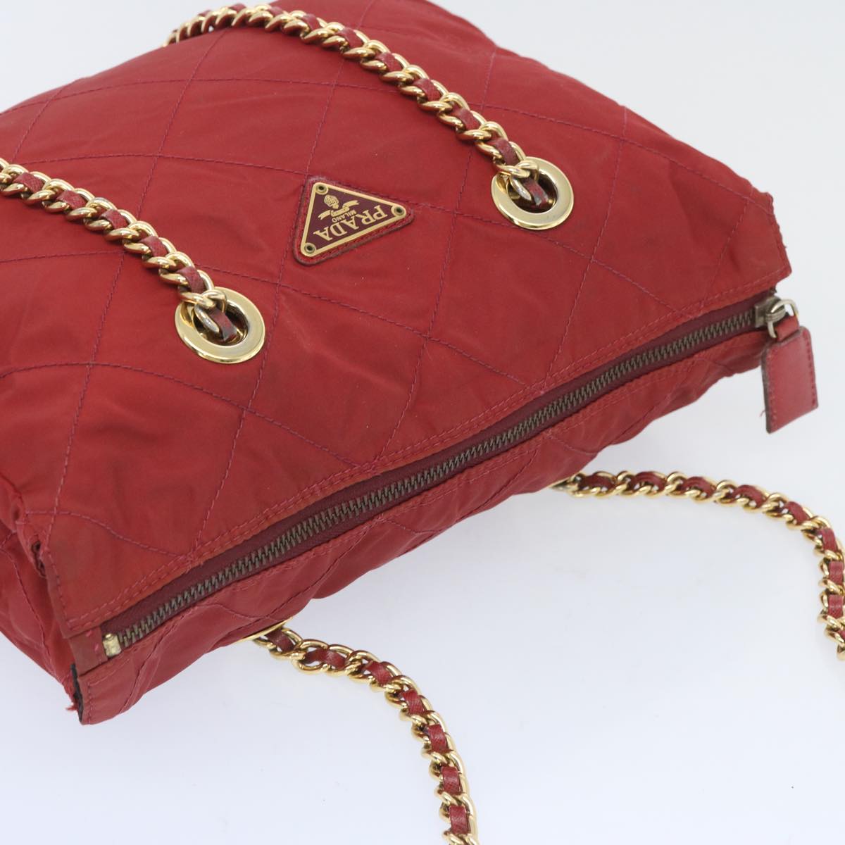 PRADA Chain Shoulder Bag Nylon Red Auth bs12018