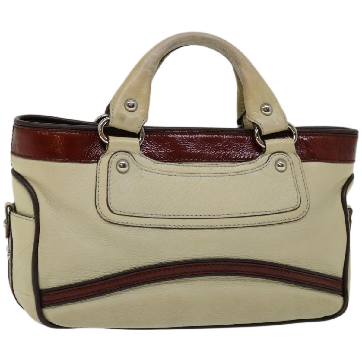 CELINE Hand Bag Leather Beige Auth bs12047