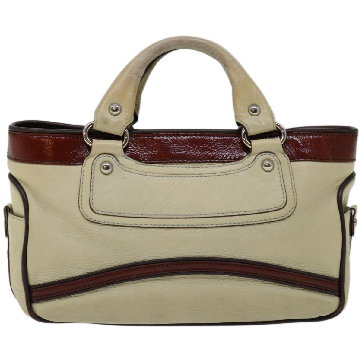 CELINE Hand Bag Leather Beige Auth bs12047