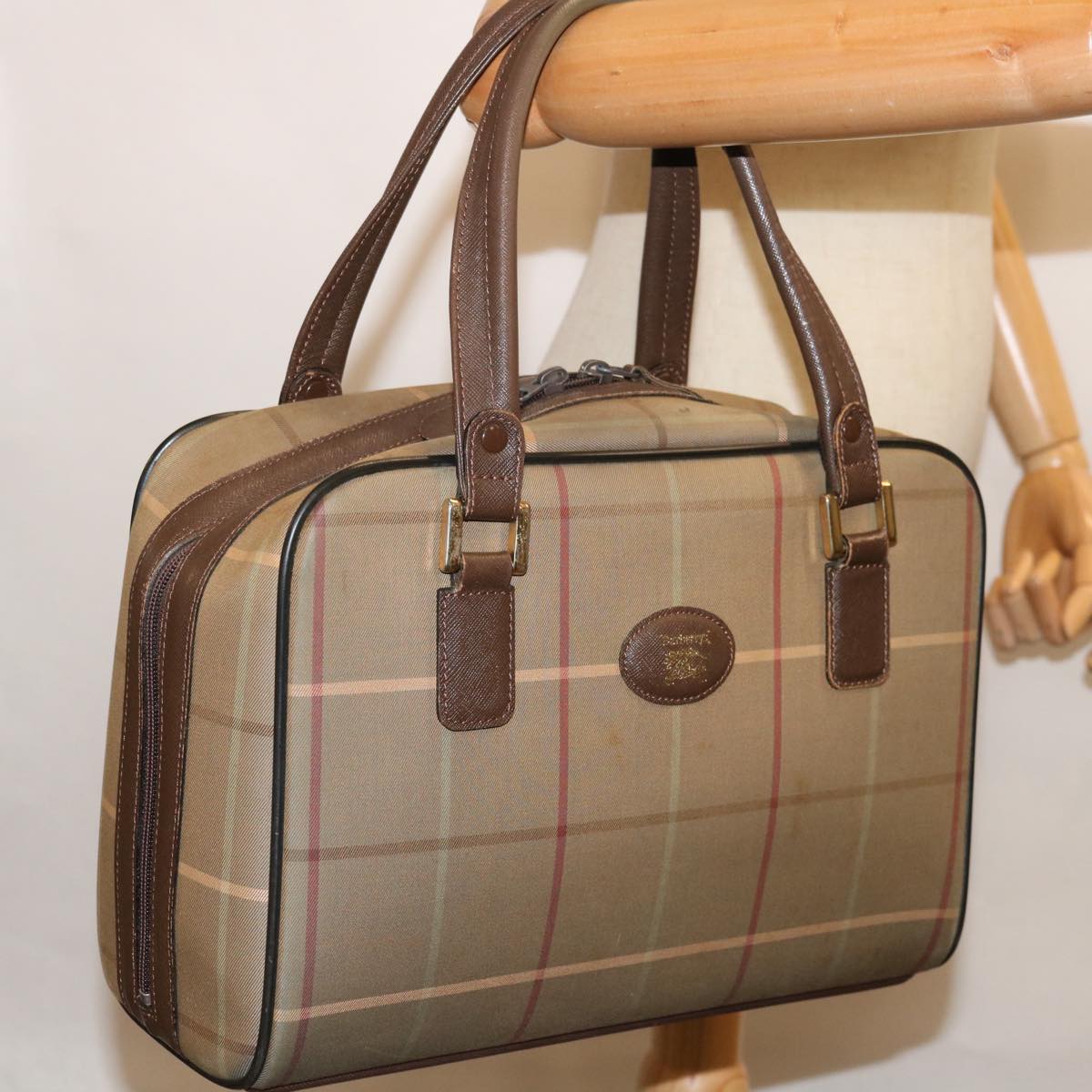 Burberrys Nova Check Boston Bag Canvas Brown Auth bs12050