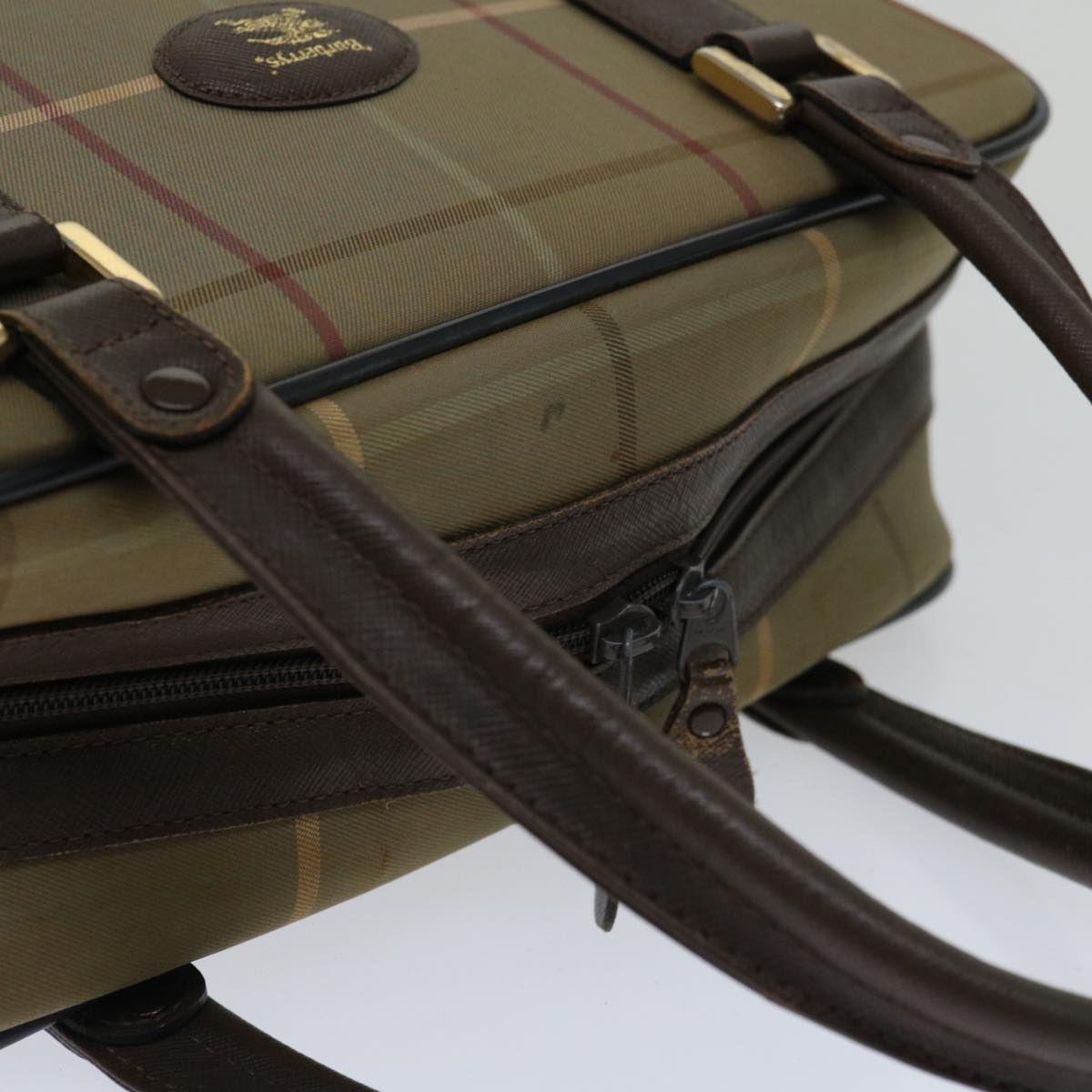 Burberrys Nova Check Boston Bag Canvas Brown Auth bs12050