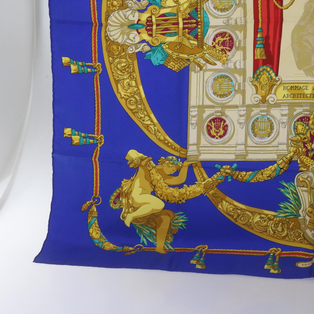 HERMES Carre 90 ARCHITECTE DE L'OPERA DE PARIS Scarf Silk Blue Auth bs12077