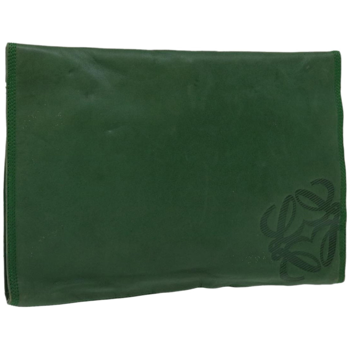 LOEWE Clutch Bag Leather Green Auth bs12080