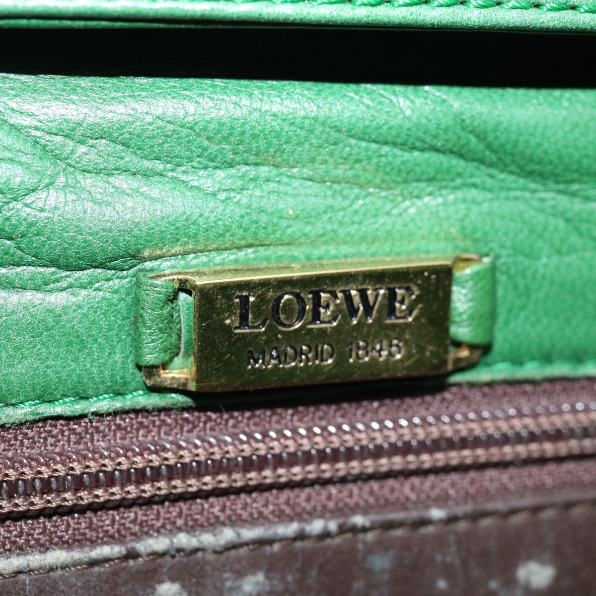 LOEWE Clutch Bag Leather Green Auth bs12080