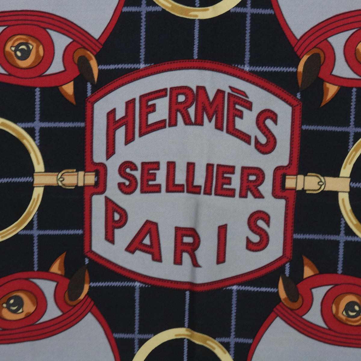 HERMES Carre 70 SILLIER Scarf Silk Gray Auth bs12083