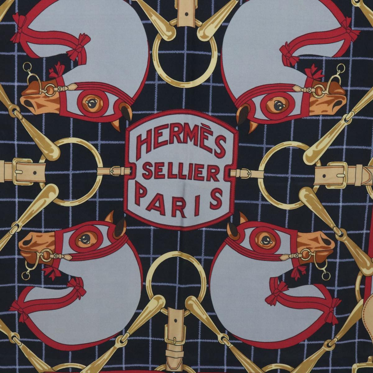 HERMES Carre 70 SILLIER Scarf Silk Gray Auth bs12083