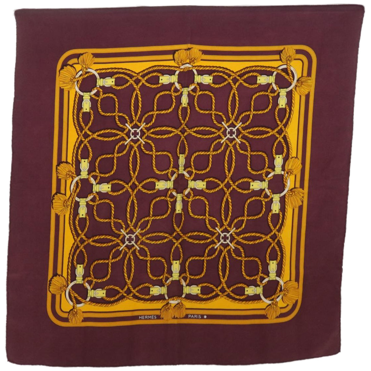 HERMES Carre 70 Rope motif Scarf Silk Brown Auth bs12084