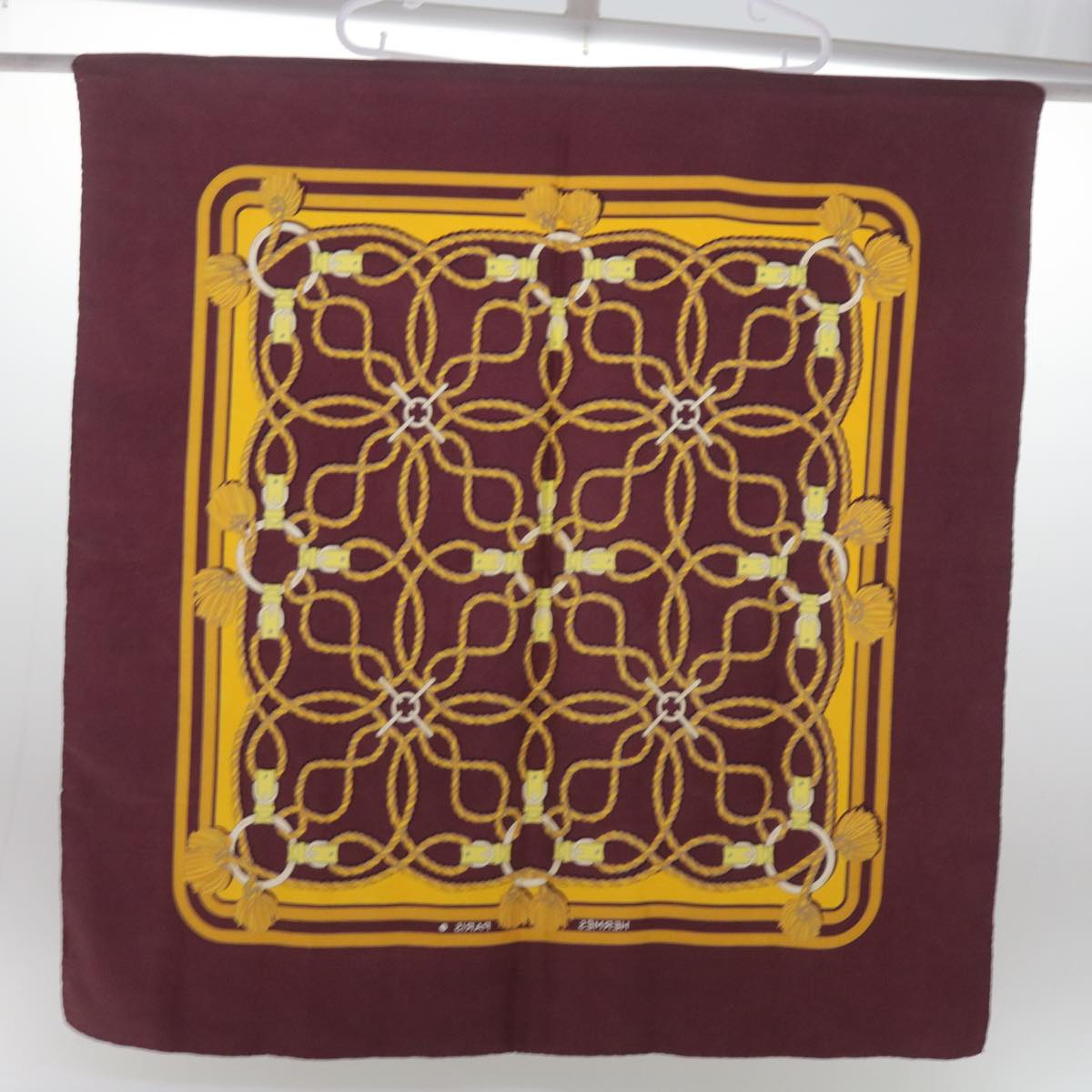 HERMES Carre 70 Rope motif Scarf Silk Brown Auth bs12084