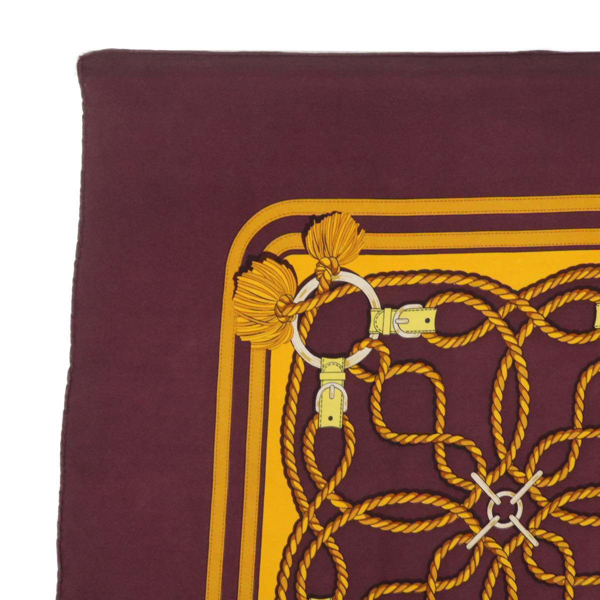 HERMES Carre 70 Rope motif Scarf Silk Brown Auth bs12084