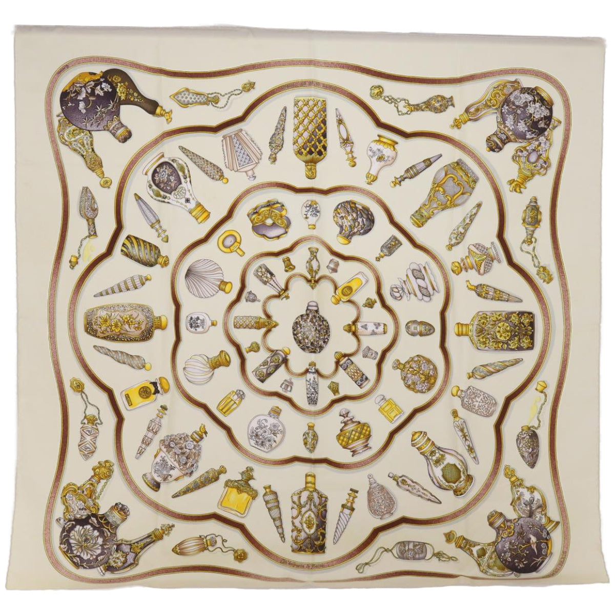 HERMES Carre 90 Qu'importe le flacon Scarf Silk Beige Auth bs12085