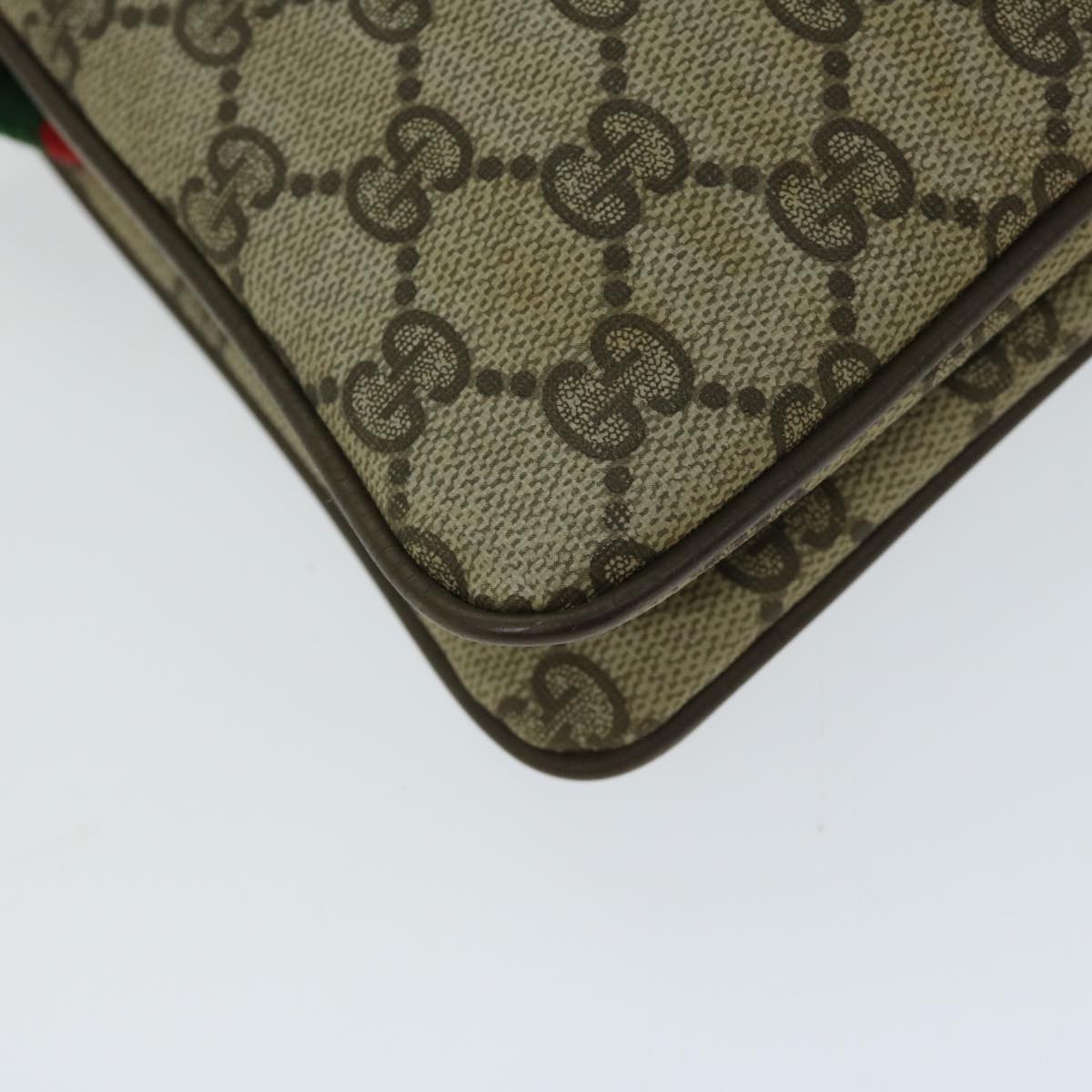 GUCCI GG Canvas Web Sherry Line Shoulder Bag PVC Beige Red Green Auth bs12122