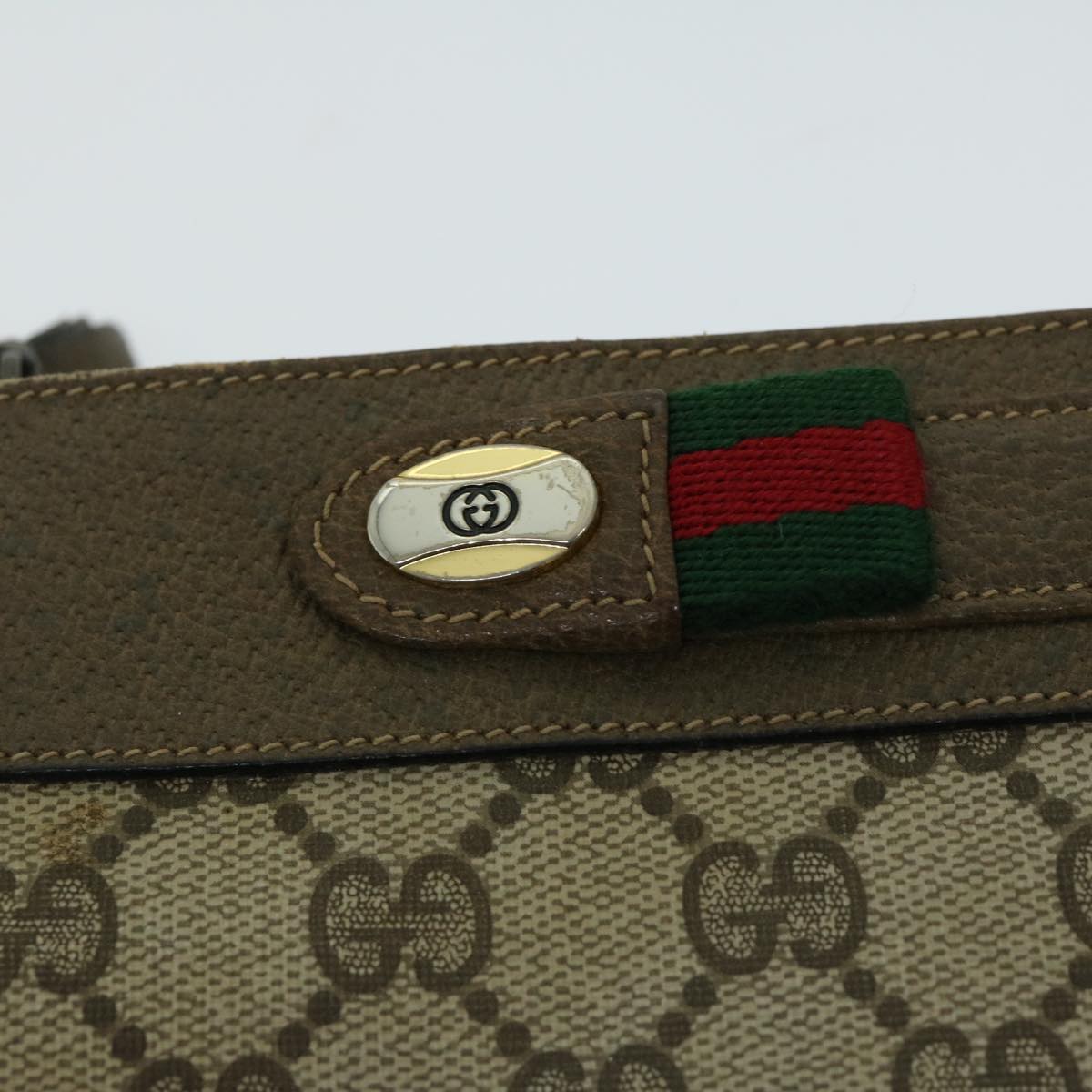 GUCCI GG Canvas Web Sherry Line Shoulder Bag PVC Beige Red Green Auth bs12122