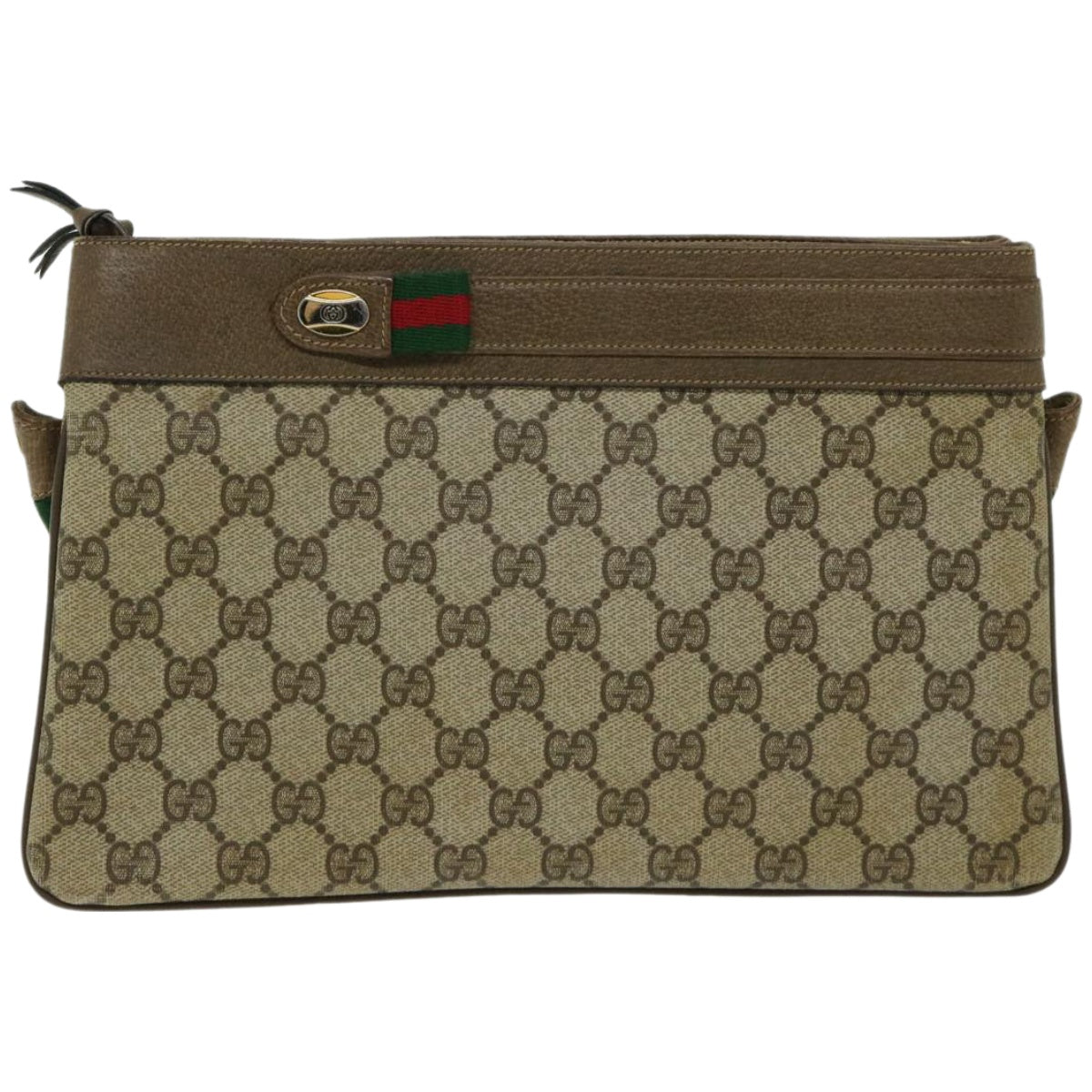 GUCCI GG Canvas Web Sherry Line Shoulder Bag PVC Beige Red Green Auth bs12122