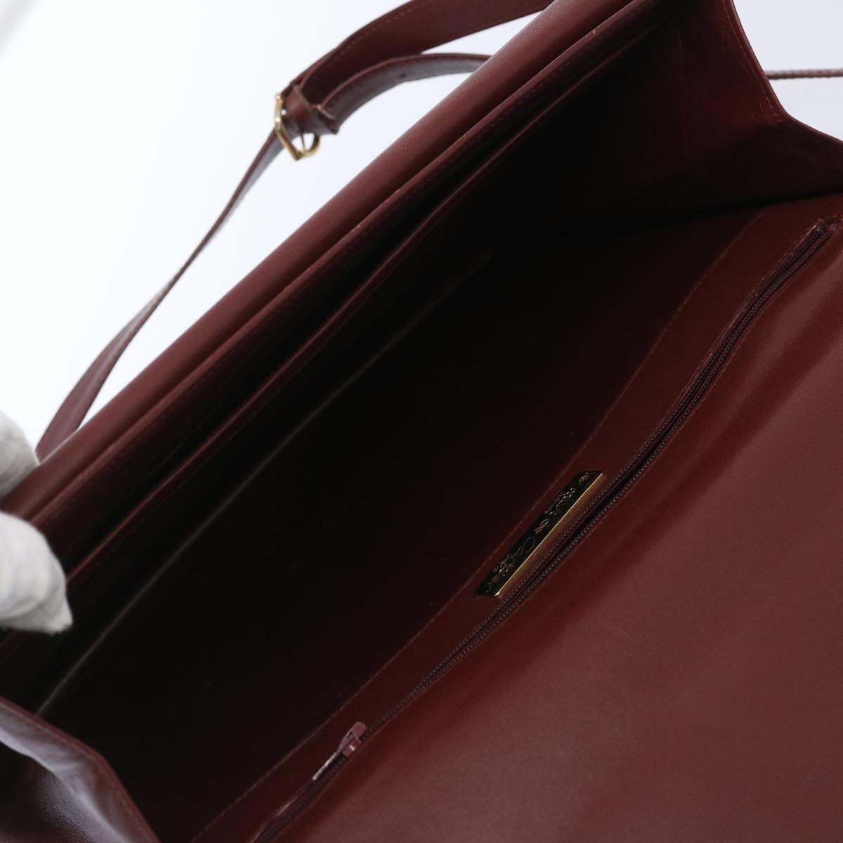 CARTIER Shoulder Bag Leather Wine Red Auth bs12128