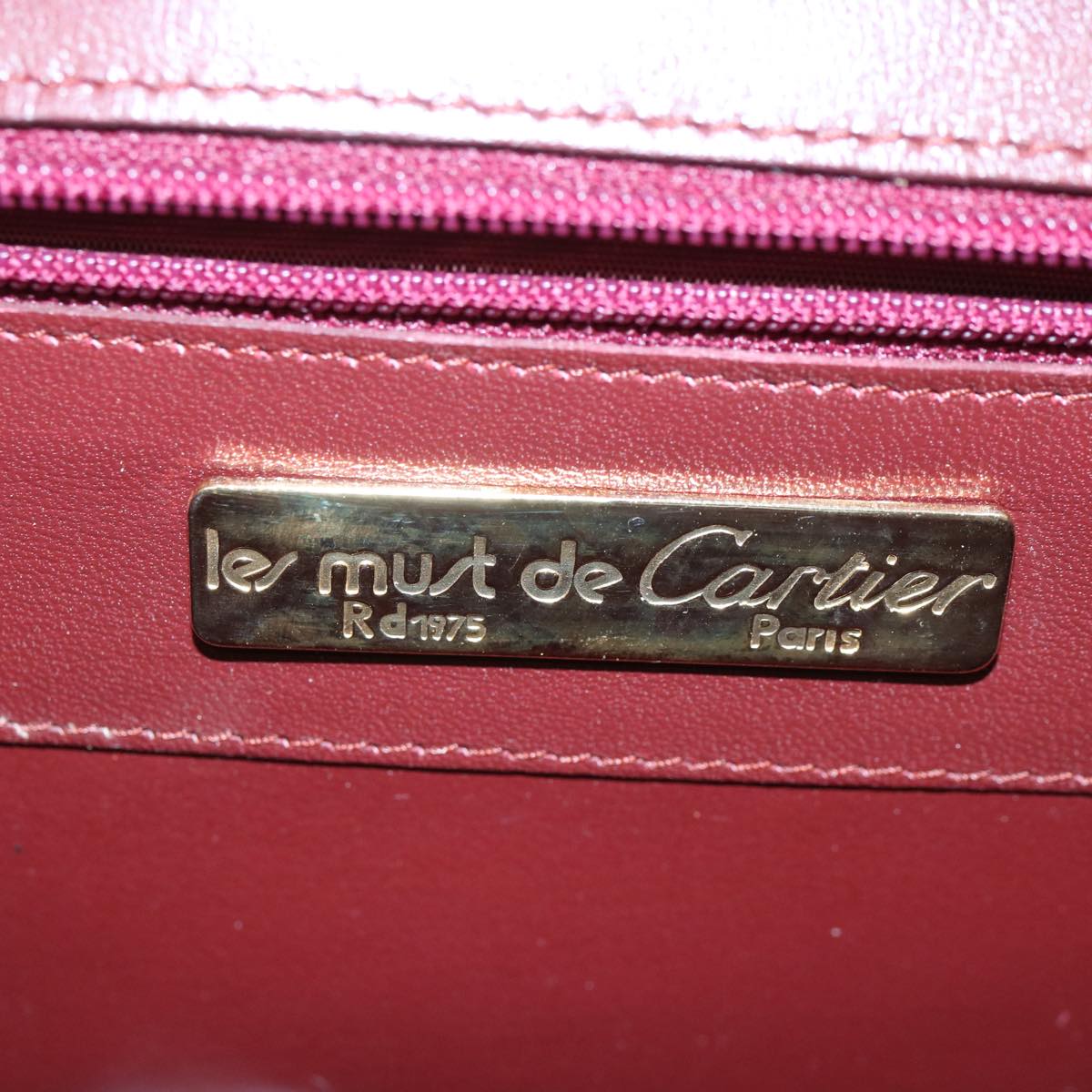 CARTIER Shoulder Bag Leather Wine Red Auth bs12129