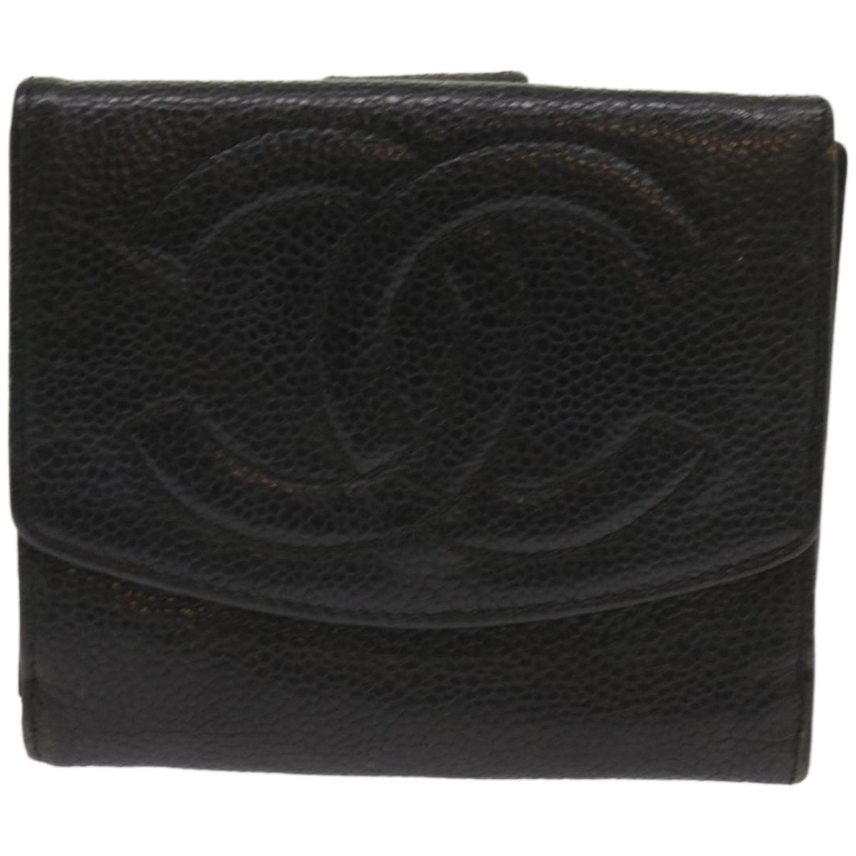 CHANEL Wallet Caviar Skin Black CC Auth bs12147