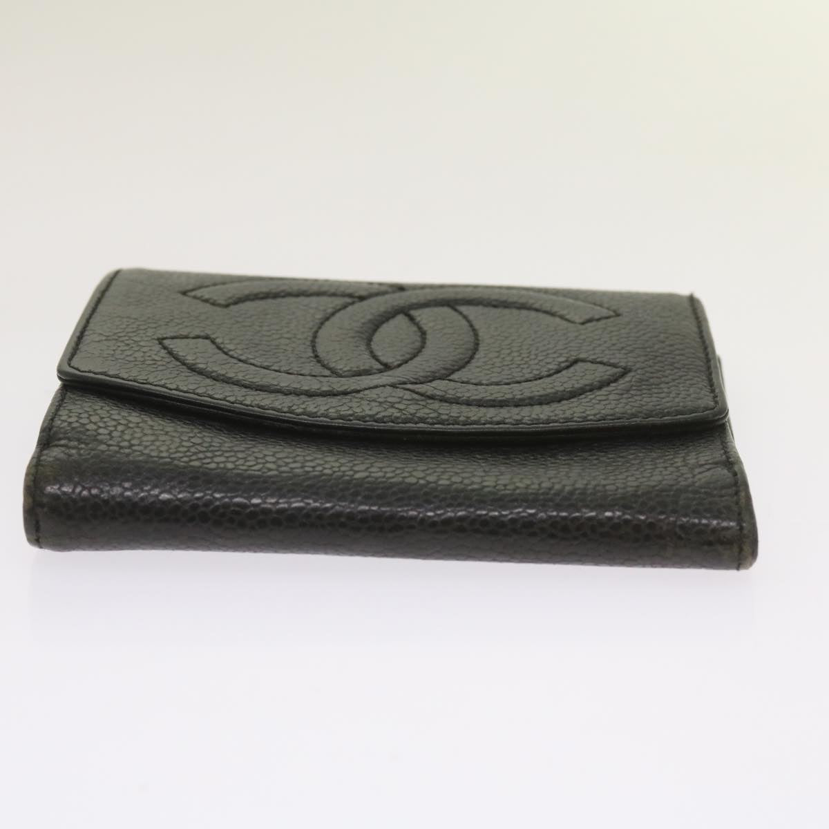 CHANEL Wallet Caviar Skin Black CC Auth bs12147