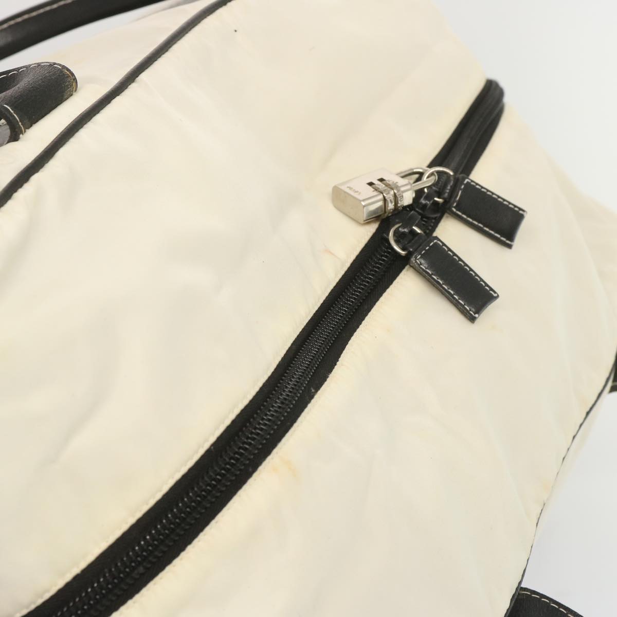 PRADA Boston Bag Nylon 2way White Black Auth bs12159