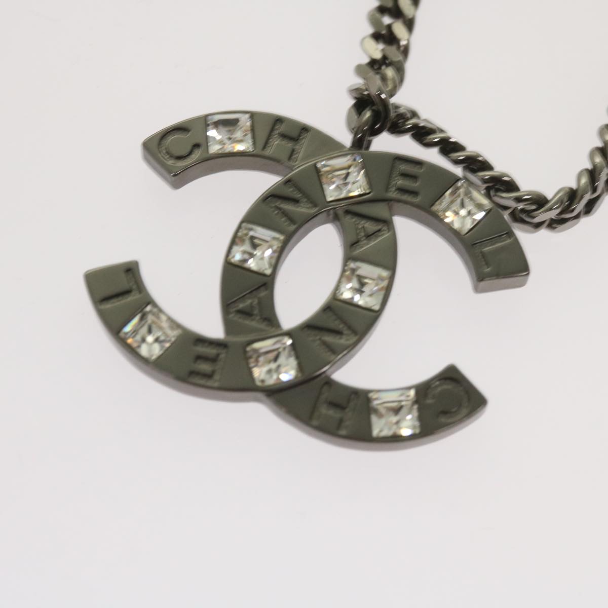 CHANEL Chain Necklace Silver CC Auth bs12166