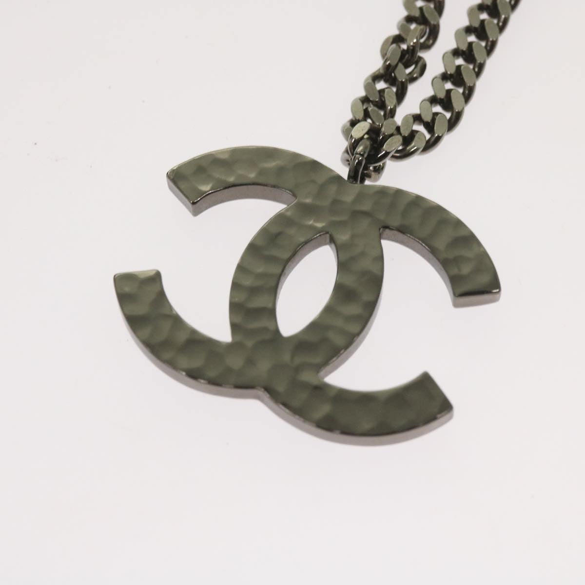 CHANEL Chain Necklace Silver CC Auth bs12166