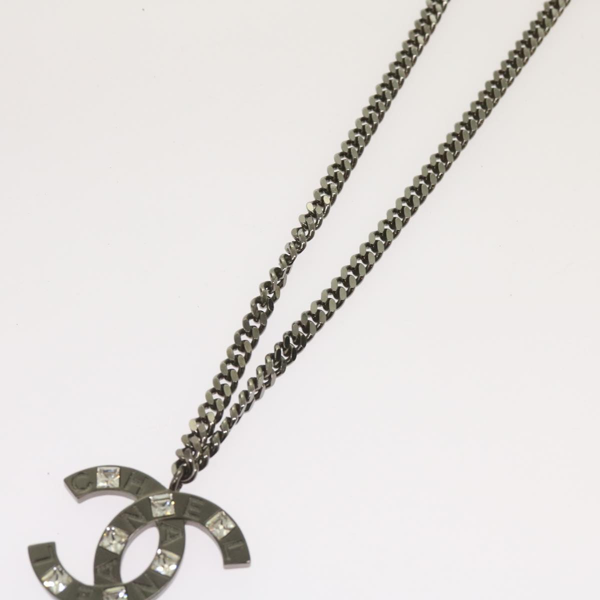 CHANEL Chain Necklace Silver CC Auth bs12166