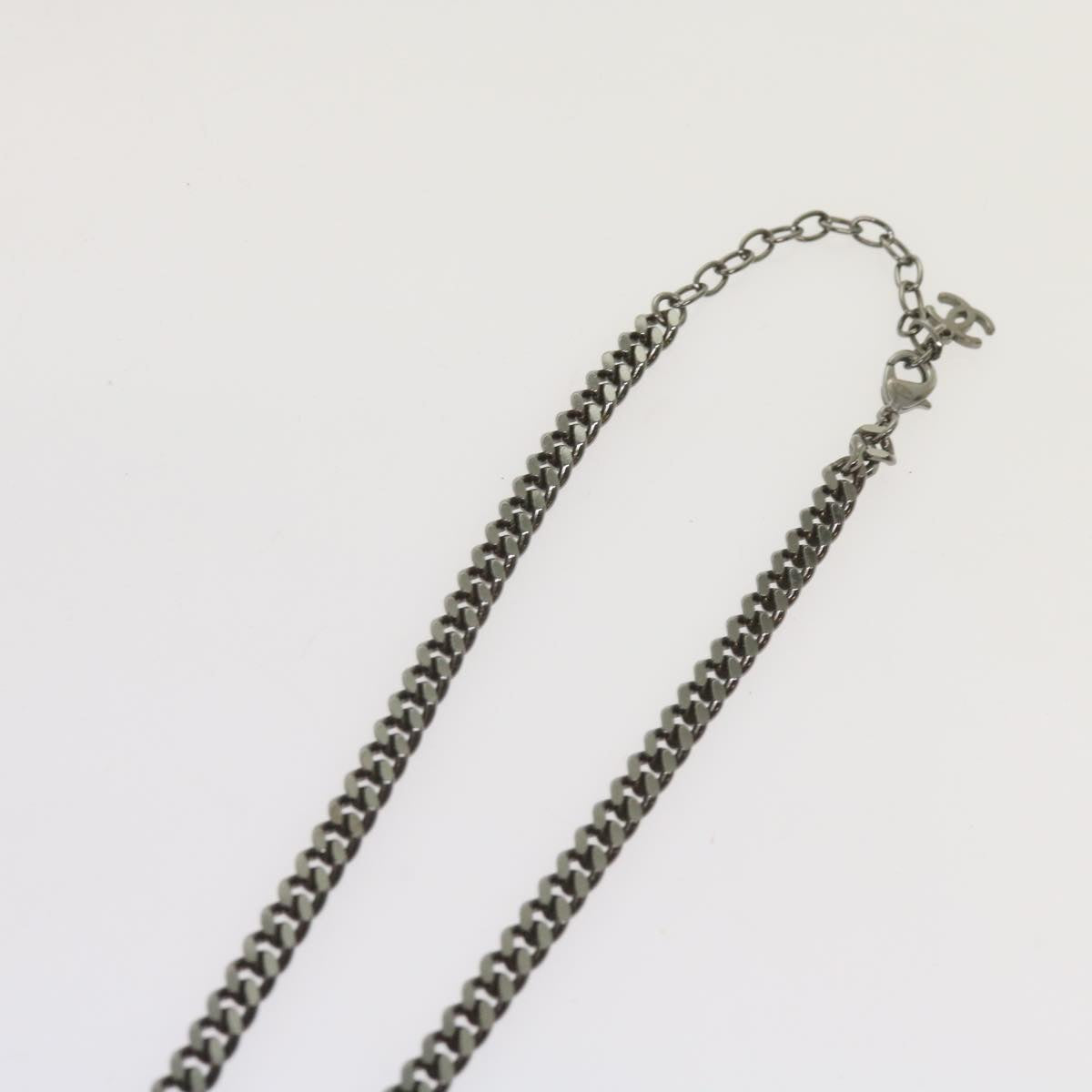 CHANEL Chain Necklace Silver CC Auth bs12166