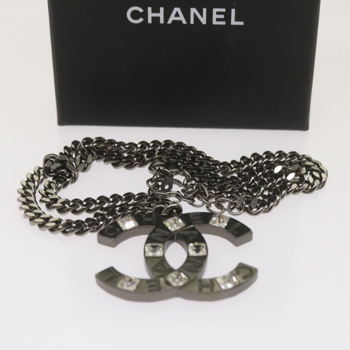 CHANEL Chain Necklace Silver CC Auth bs12166