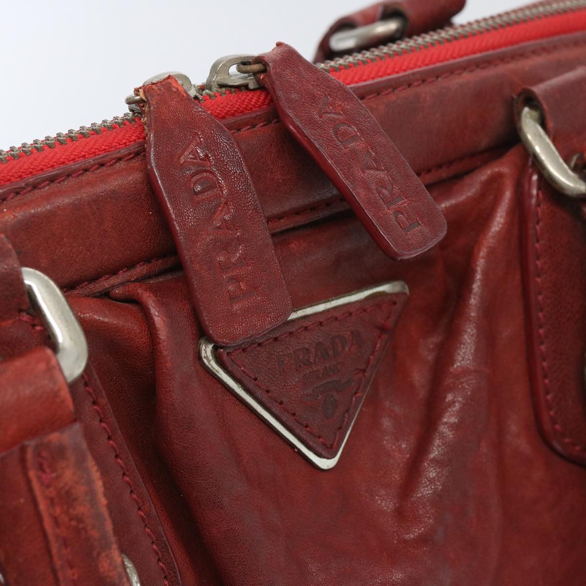 PRADA Hand Bag Leather Red Auth bs12171