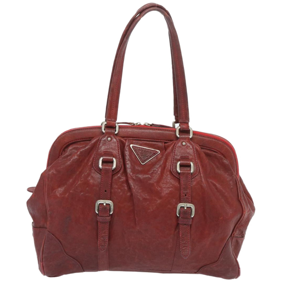 PRADA Hand Bag Leather Red Auth bs12171