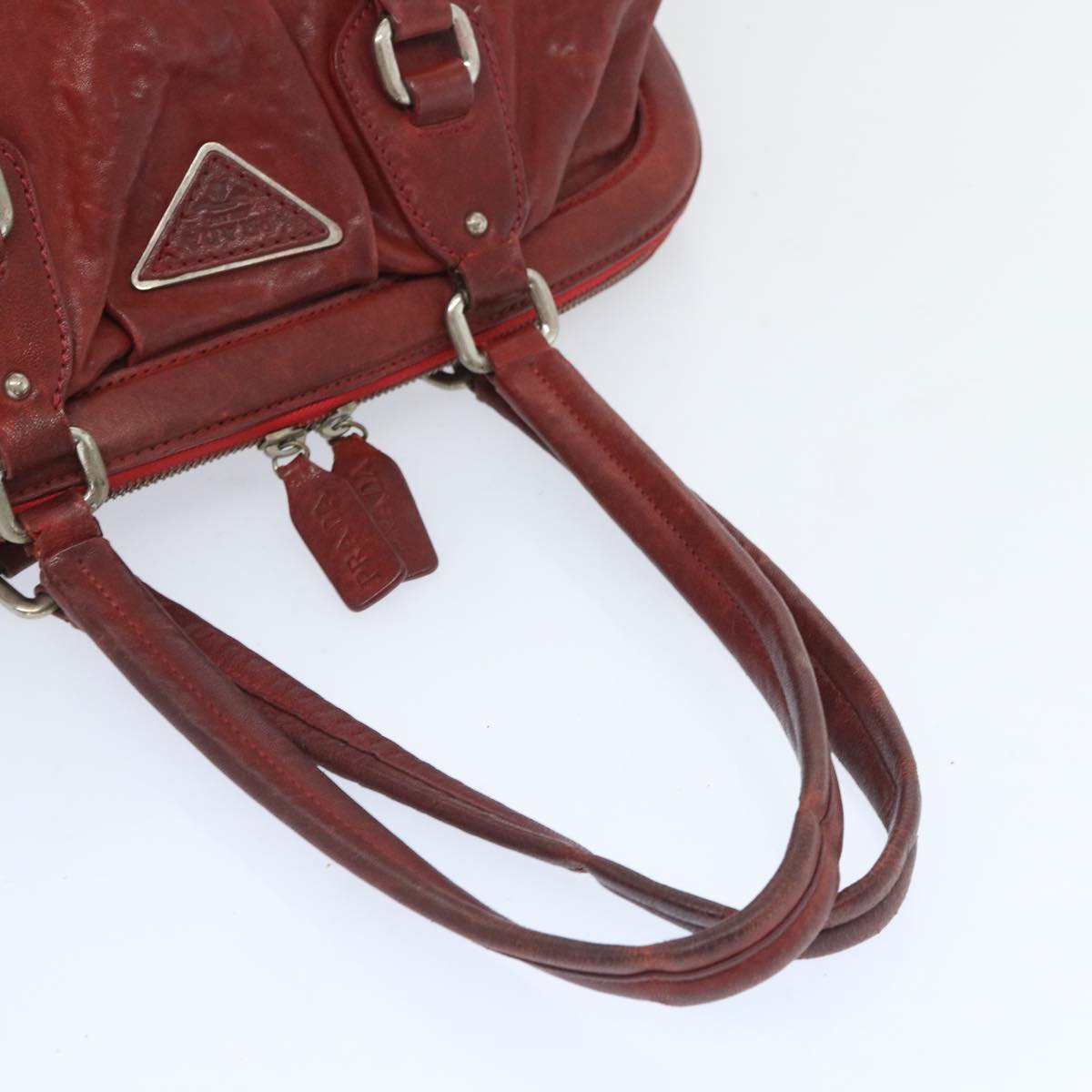 PRADA Hand Bag Leather Red Auth bs12171