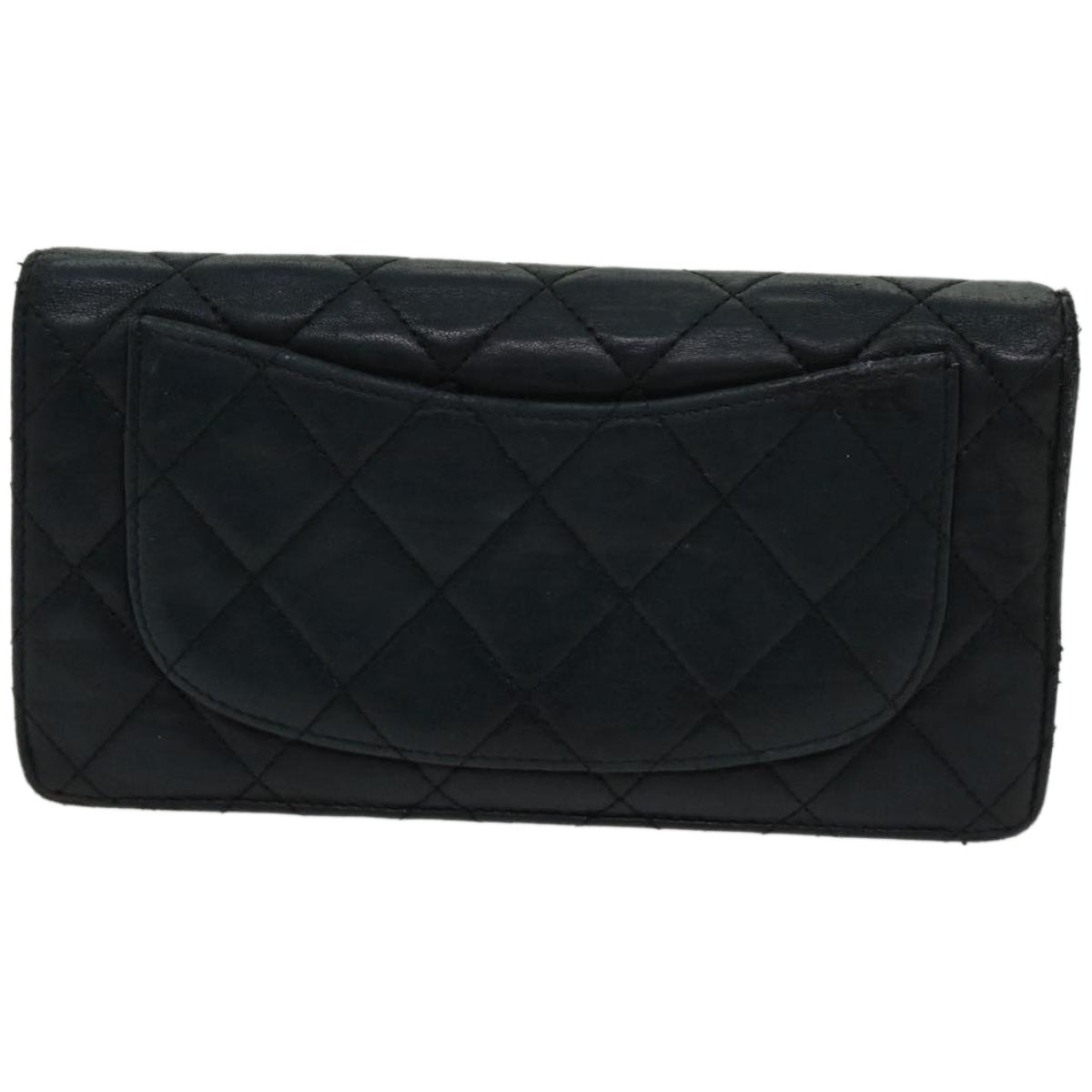 CHANEL Matelasse Long Wallet Lamb Skin Black CC Auth bs12181