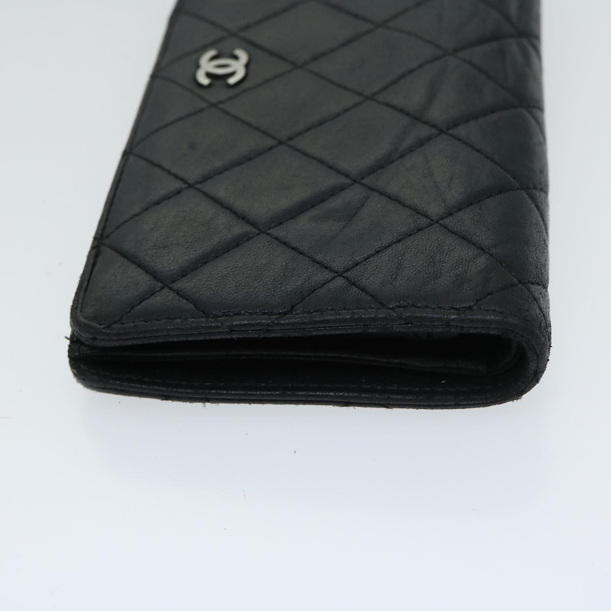 CHANEL Matelasse Long Wallet Lamb Skin Black CC Auth bs12181