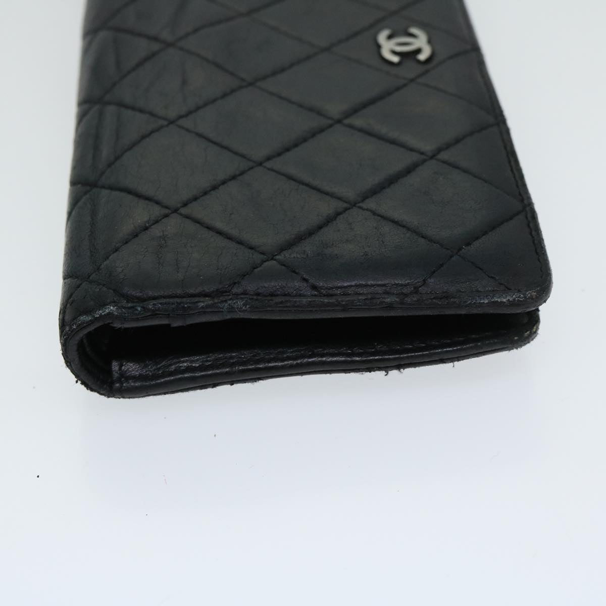 CHANEL Matelasse Long Wallet Lamb Skin Black CC Auth bs12181