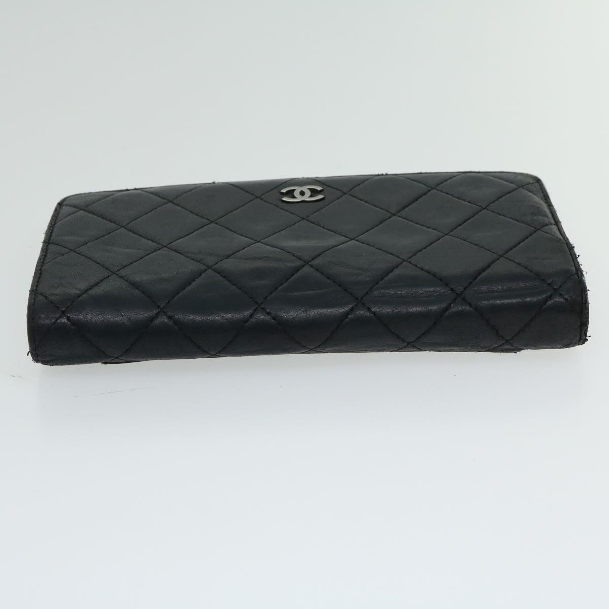 CHANEL Matelasse Long Wallet Lamb Skin Black CC Auth bs12181