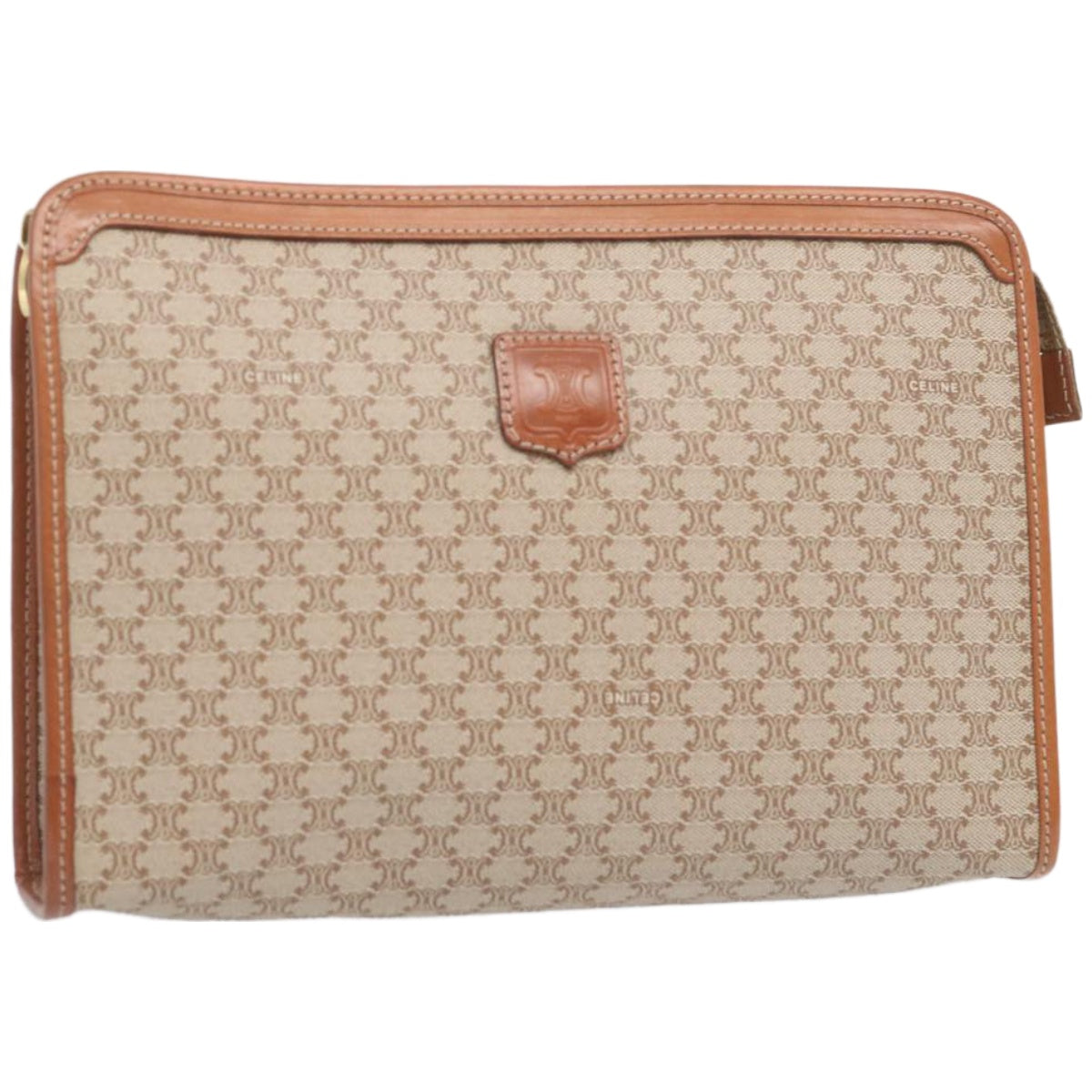 CELINE Macadam Canvas Clutch Bag Beige Auth bs12191