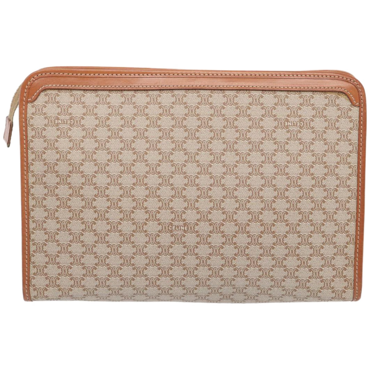 CELINE Macadam Canvas Clutch Bag Beige Auth bs12191