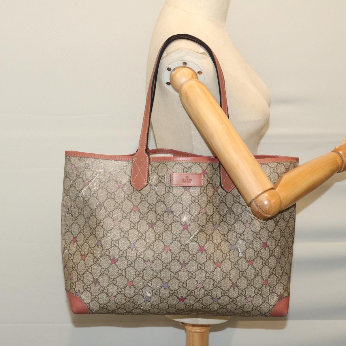 GUCCI GG Supreme Tote Bag PVC Beige 309498 Auth bs12198