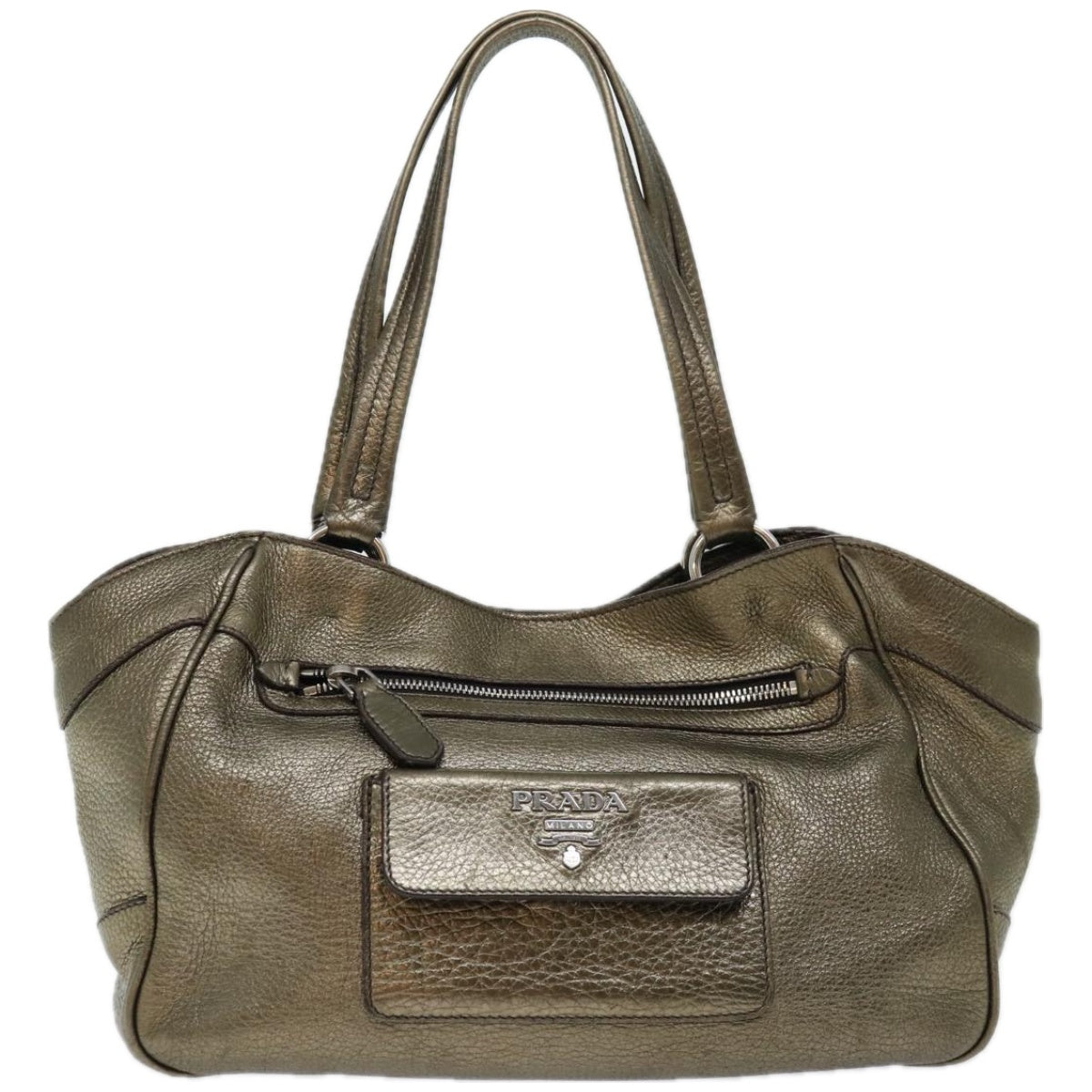 PRADA Shoulder Bag Leather Gold Tone Auth bs12202