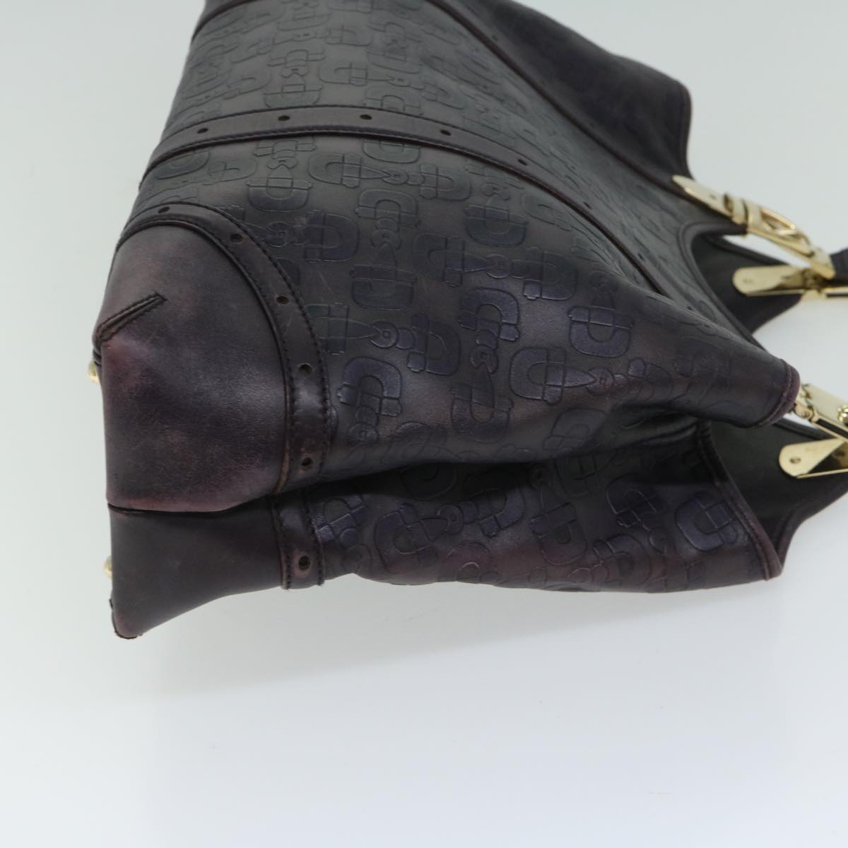 GUCCI Horsebit Hand Bag Leather Purple 145769 Auth bs12223