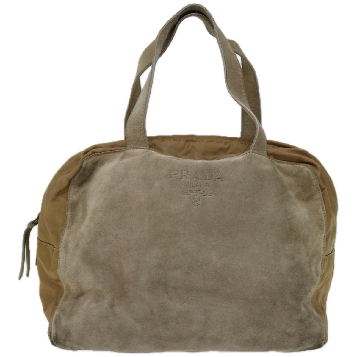 PRADA Hand Bag Suede Beige Auth bs12252