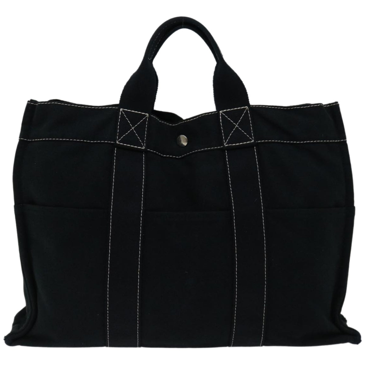 HERMES Deauville MM Tote Bag Canvas Black Auth bs12256