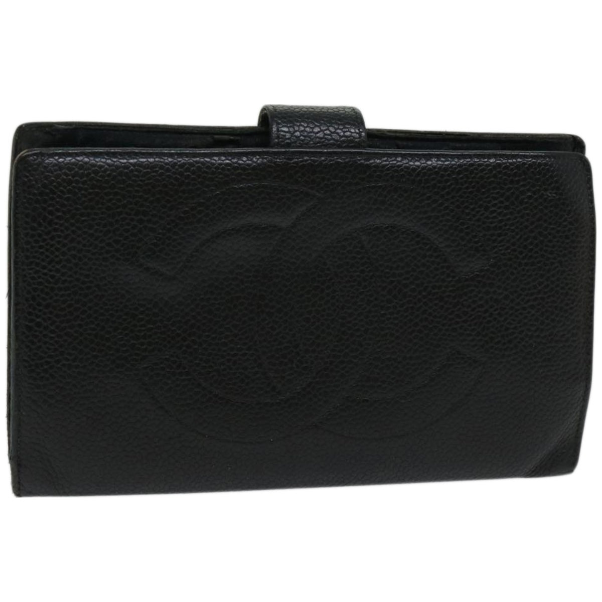 CHANEL COCO Mark Wallet Caviar Skin Black CC Auth bs12262