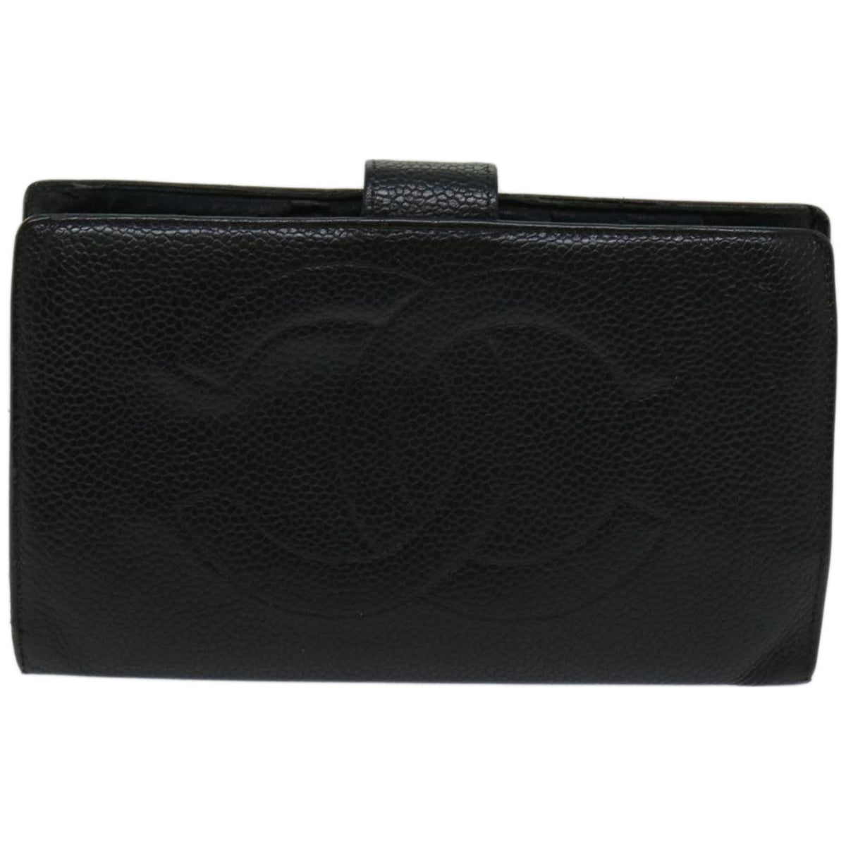 CHANEL COCO Mark Wallet Caviar Skin Black CC Auth bs12262