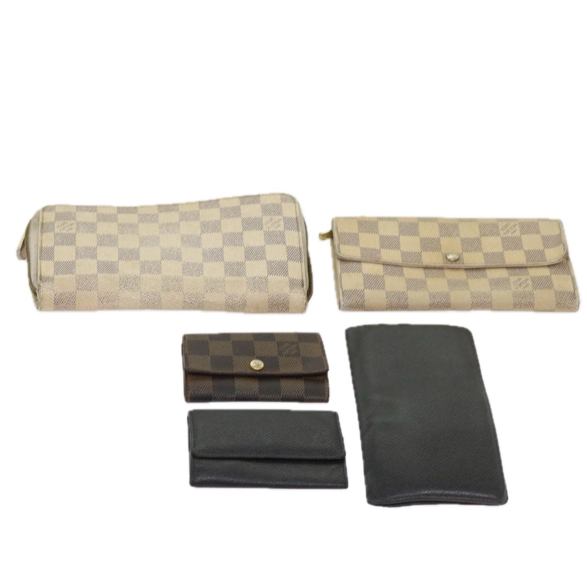 LOUIS VUITTON Damier Azur Ebene Taiga Key Case Wallet 5Set LV Auth bs12266