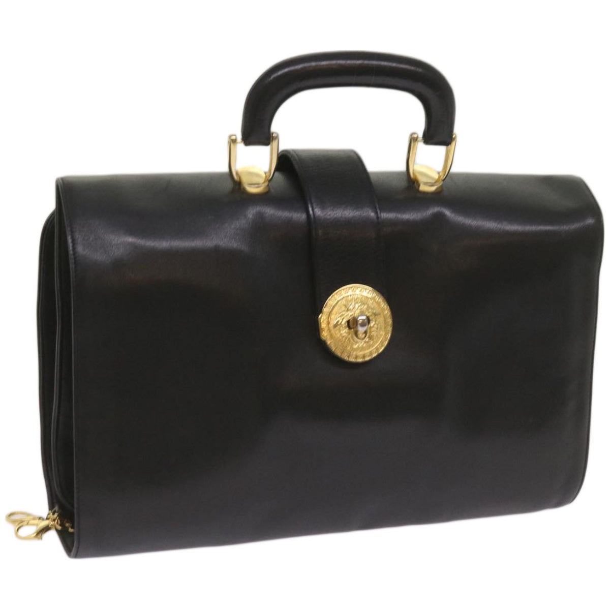 Gianni Versace Hand Bag Leather Black Auth bs12268